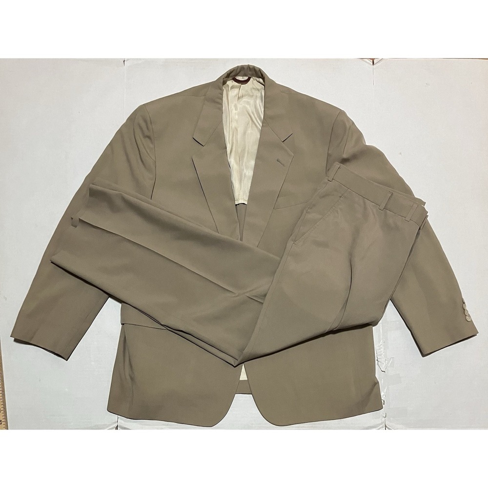 Hart Schaffner Marx Mens 46 Beige 2-Button Sports Coat Blazer Suit Pants Size 42
